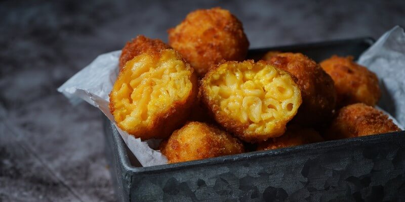 cut in half mac n cheese bites